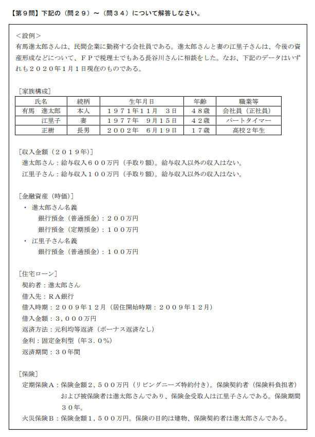 2020年1月実施日本FP協会FP2級実技試験第30問の資料